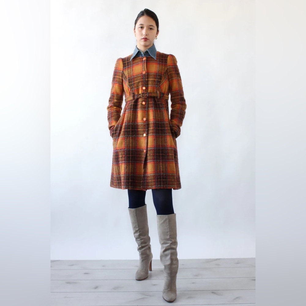 RARE Vintage Betsey Johnson Amber Plaid Dress Coat